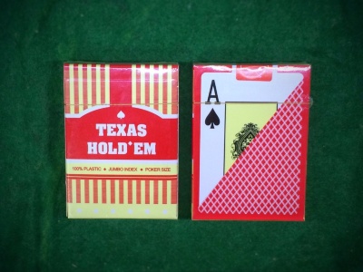 Карты Texas Holdem 100% пластик Карты для покера Texas Holdem превосходного качества из 100% пластика. Имеют плотную текстуру, а рисунок сверхустойчив к истиранию.