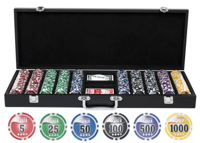 Набор для покера Leather Brown на 500 фишек Номиналы 5, 25, 50, 100, 500 и 1000
Сумма номиналов = 93000